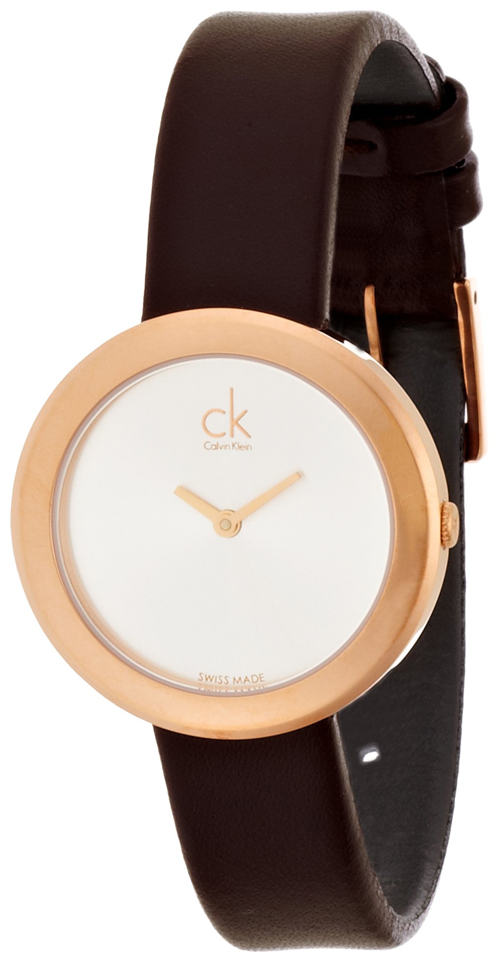 Calvin Klein Firm Silver Dial Ladies Brown Leather Watch K3N236G6