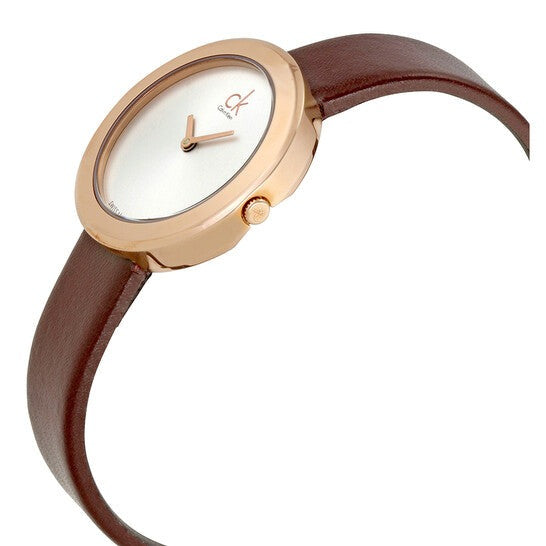 Calvin Klein Firm Silver Dial Ladies Brown Leather Watch K3N236G6
