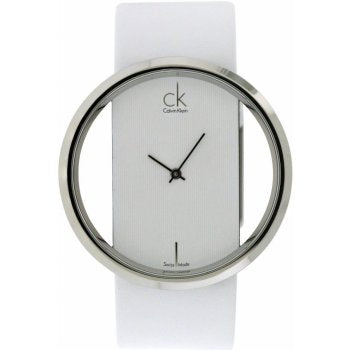 Calvin Klein Glam K9423101 women's minimalist watch with transparent white dial
