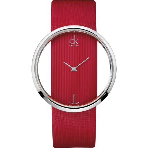 Calvin Klein Glam K9423144 women's watch red leather strap transparent dial