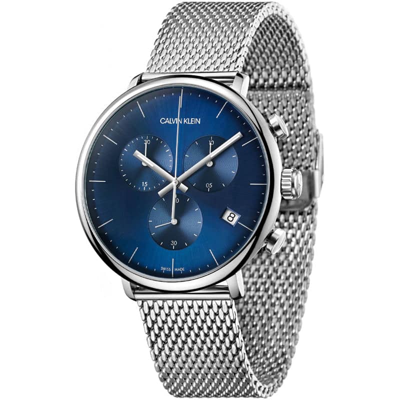 Calvin Klein High Noon Chronograph Blue Dial Silver Mesh Bracelet Watch for Men K8M2712N