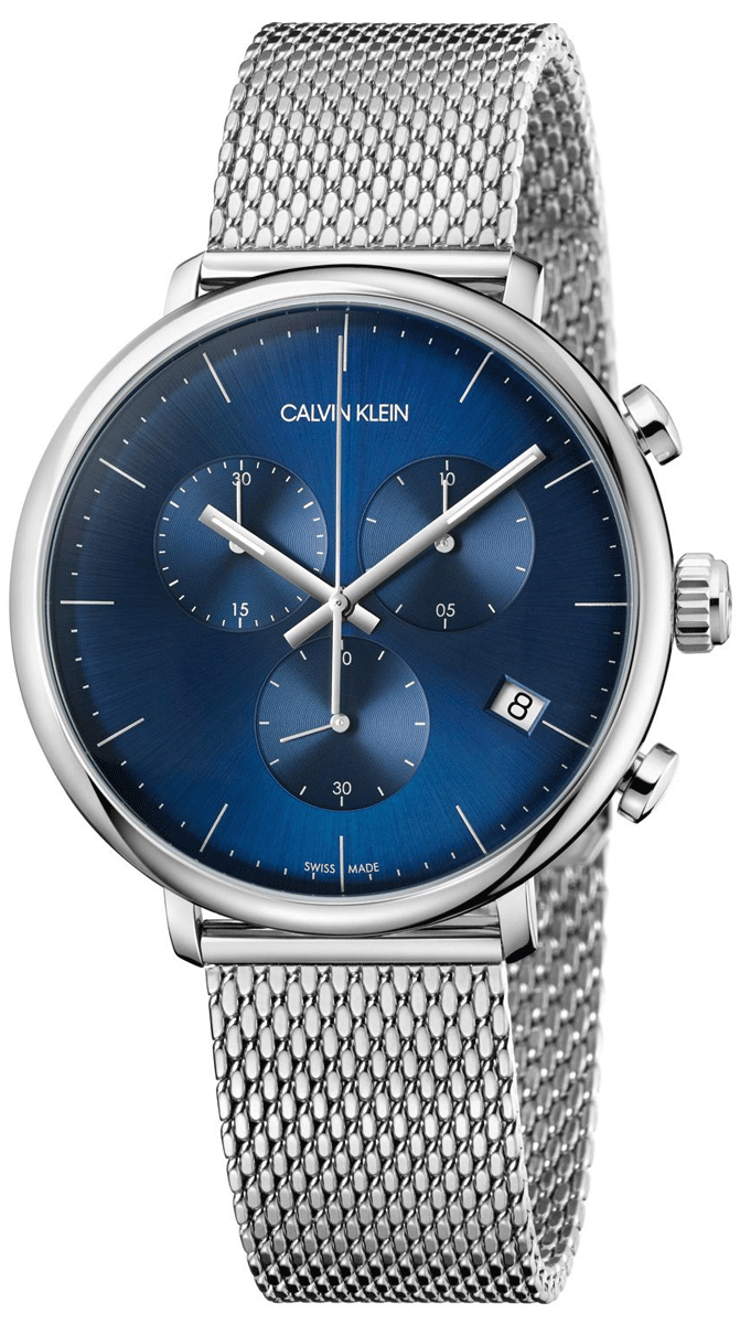 Calvin Klein High Noon Chronograph Blue Dial Silver Mesh Bracelet Watch for Men K8M2712N