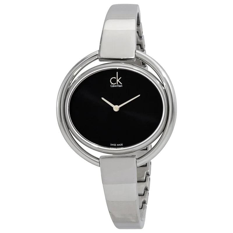 Calvin Klein Impetuous black dial women's watch with silver bangle bracelet