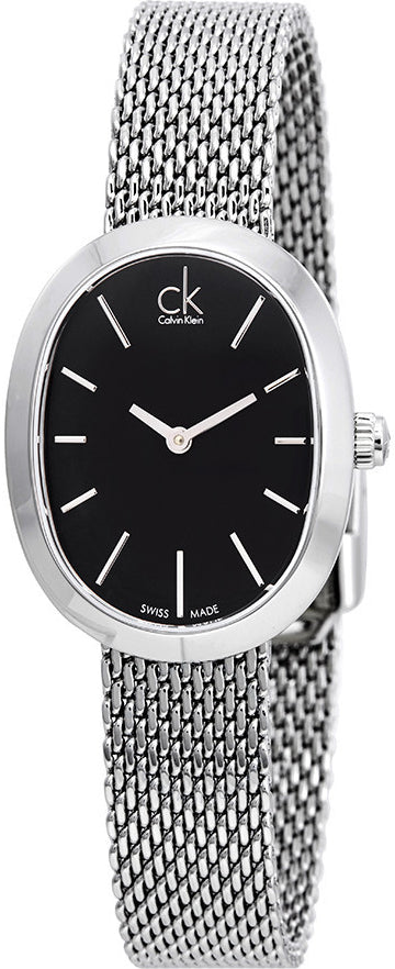 Calvin Klein Incentive oval Black Dial Silver Women's Watch K3P23121