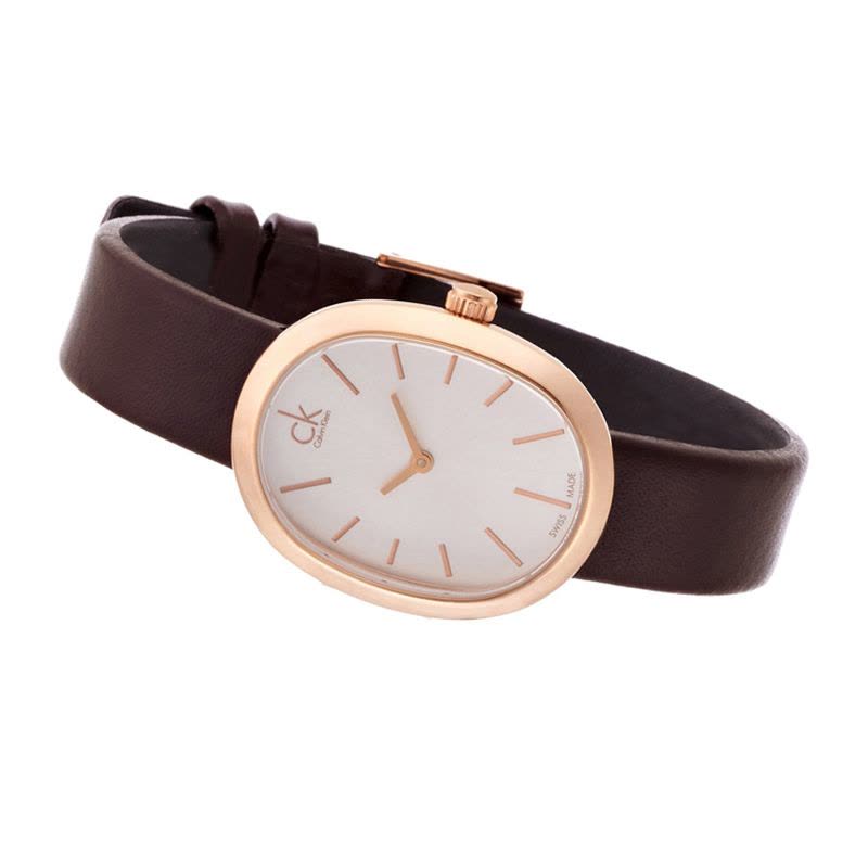 Calvin Klein Incentive K3P236G6 women's watch worn on wrist with brown leather strap and rose gold case