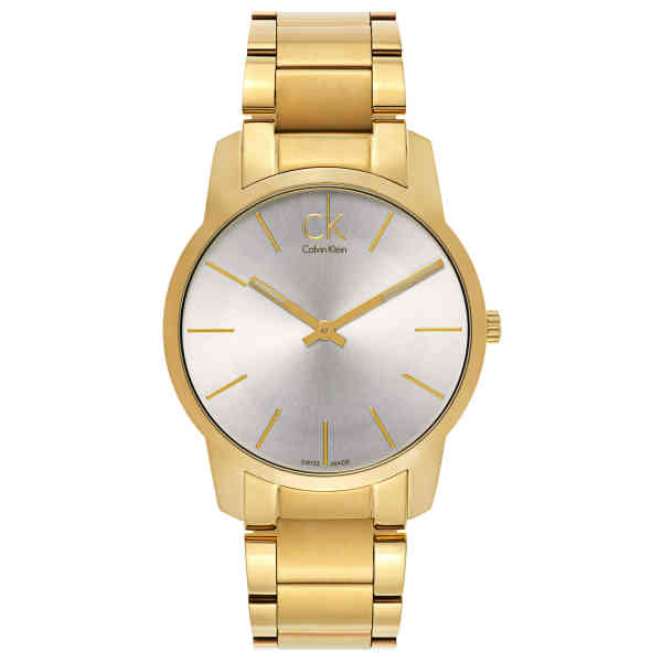 Calvin Klein Men's Swiss Made Quartz Gold Stainless Steel Silver Dial 43mm Watch K2G21546