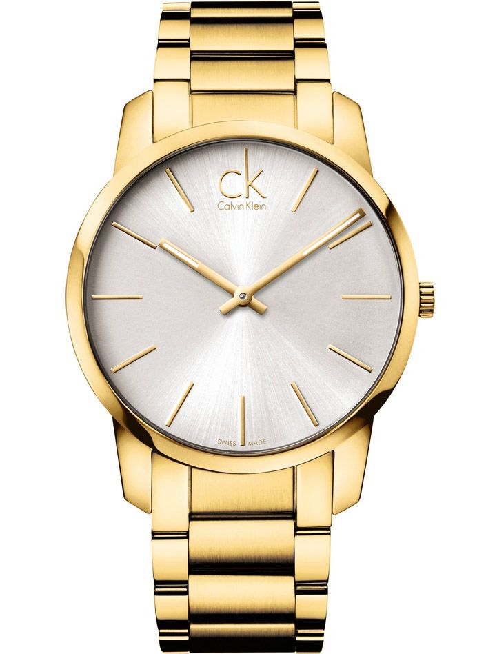 Calvin Klein Men's Swiss Made Quartz Gold Stainless Steel Silver Dial 43mm Watch K2G21546