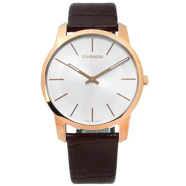 Calvin Klein Quartz Silver Dial Brown Leather Men's Watch - K2G21629