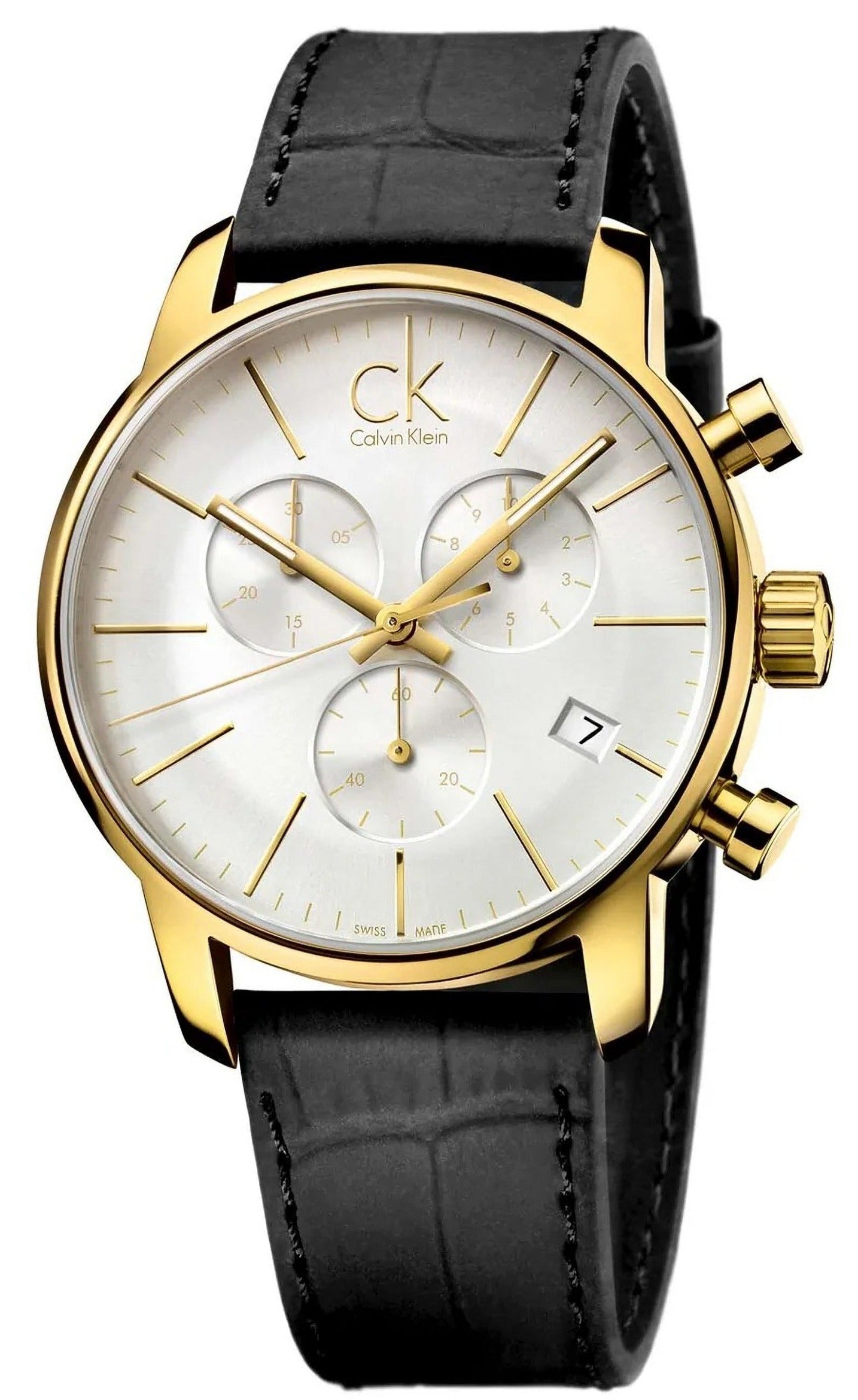 Calvin Klein Chronograph City Silver Dial Black Leather Strap Men's Watch K2G275C6