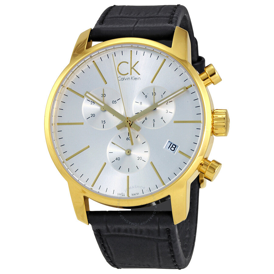 Calvin Klein Chronograph City Silver Dial Black Leather Strap Men's Watch K2G275C6
