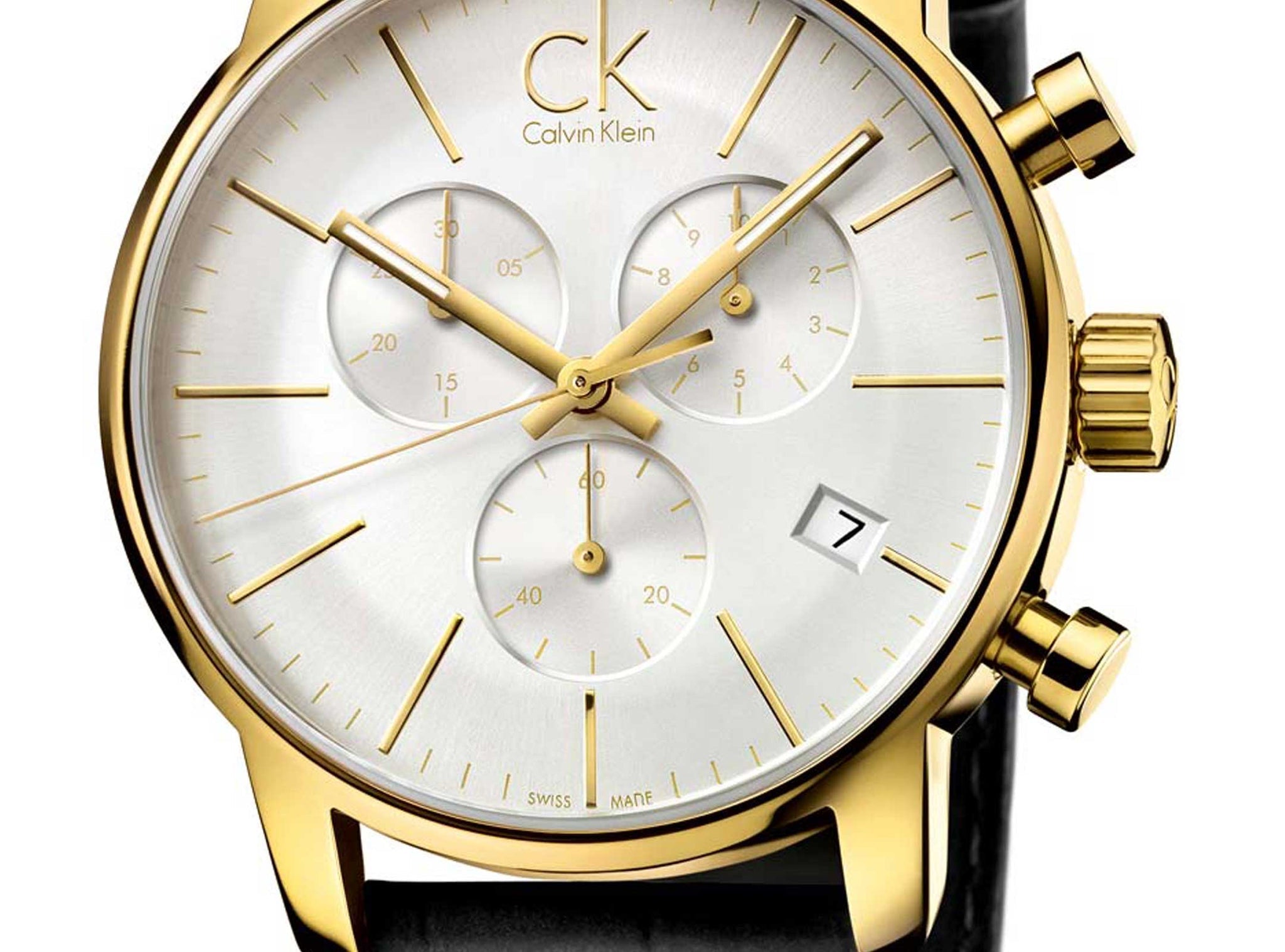 Calvin Klein Chronograph City Silver Dial Black Leather Strap Men's Watch K2G275C6