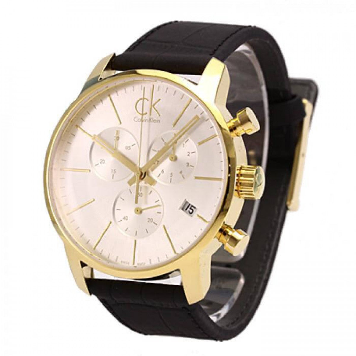 Calvin Klein Chronograph City Silver Dial Black Leather Strap Men's Watch K2G275C6