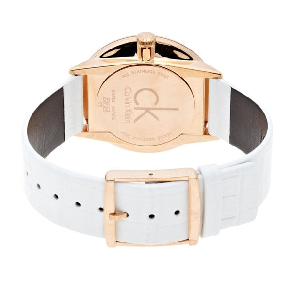 Caseback view of Calvin Klein K2U236KW showing rose gold case back