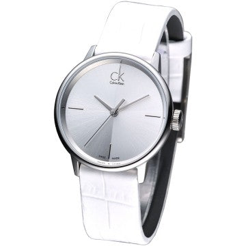 Calvin Klein Accent watch side angle view with quilted white leather strap