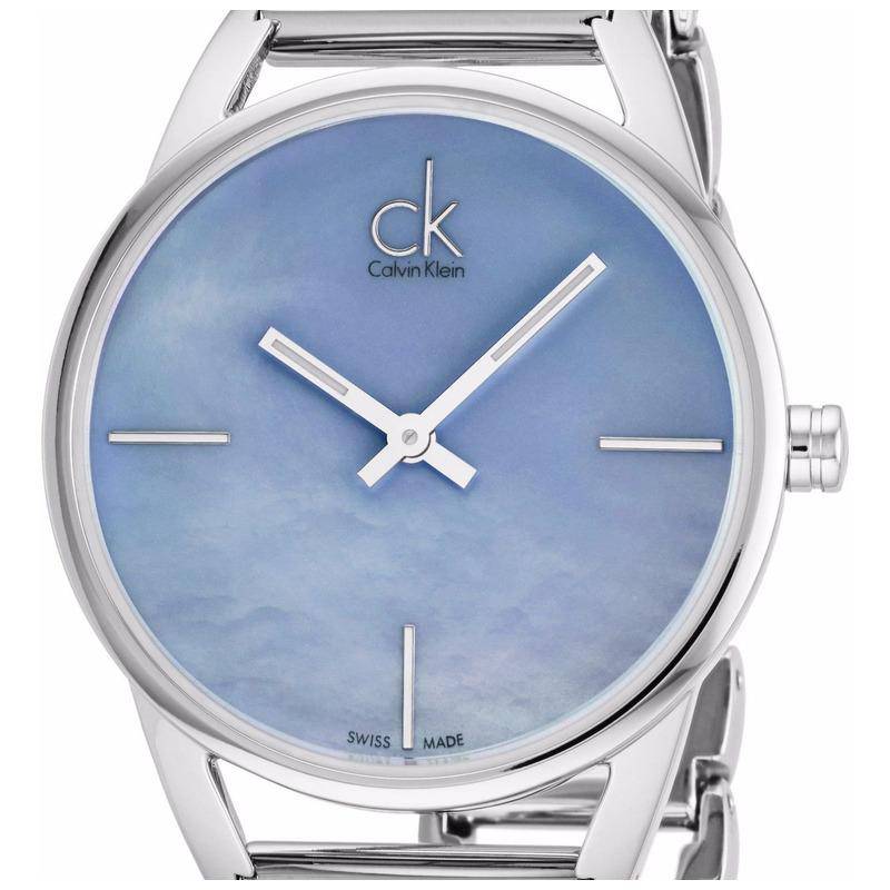 Calvin Klein Blue Mother of Pearl Dial Silver-Tone Band Ladies Watch K3G2312N