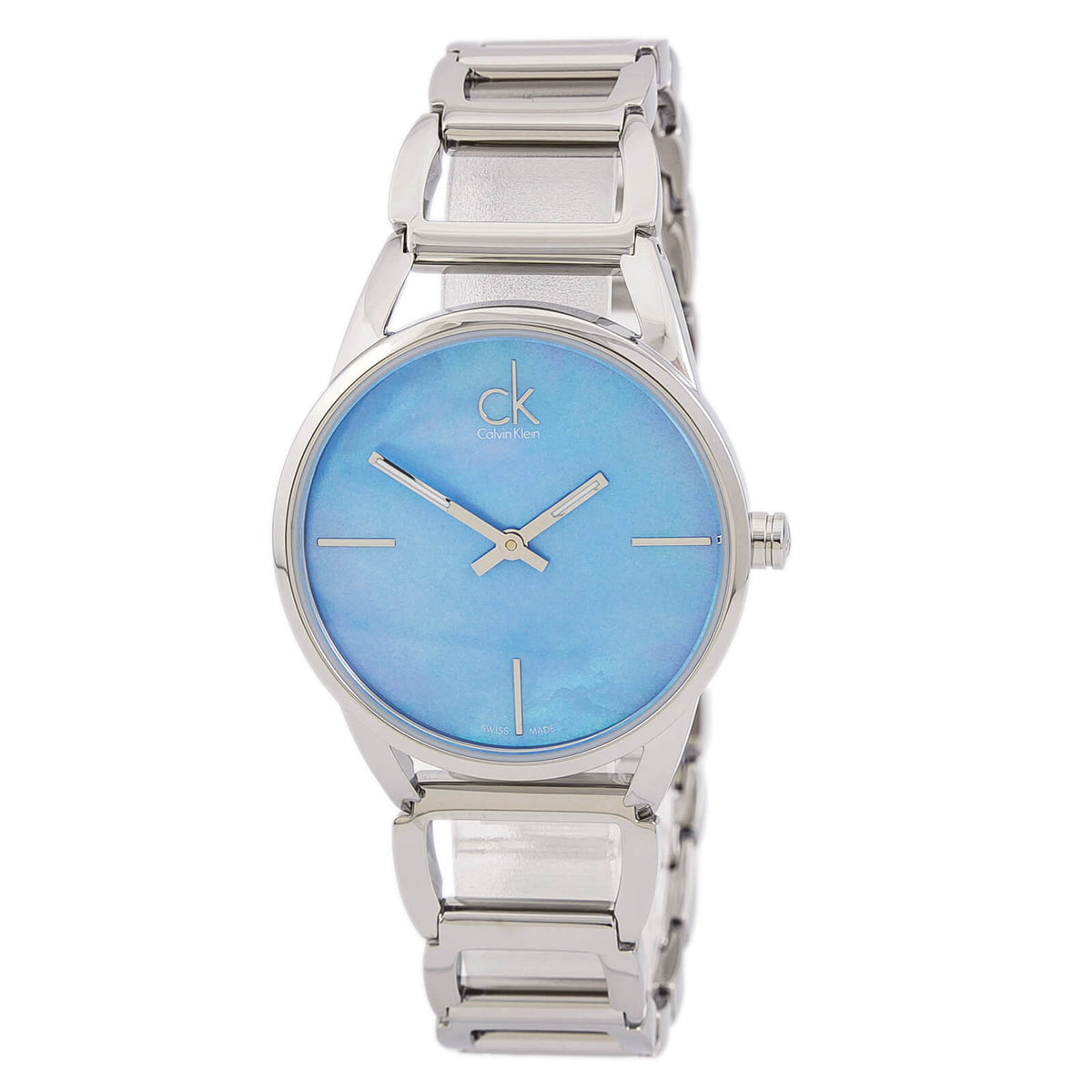 Calvin Klein Blue Mother of Pearl Dial Silver-Tone Band Ladies Watch K3G2312N