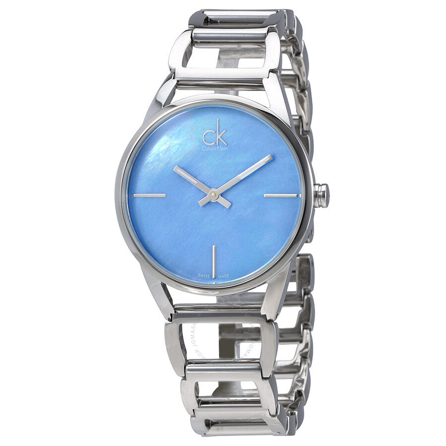 Calvin Klein Blue Mother of Pearl Dial Silver-Tone Band Ladies Watch K3G2312N