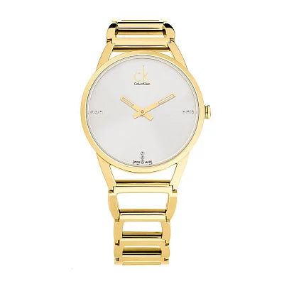 Calvin Klein K3G2352W women's watch full view white face gold bracelet