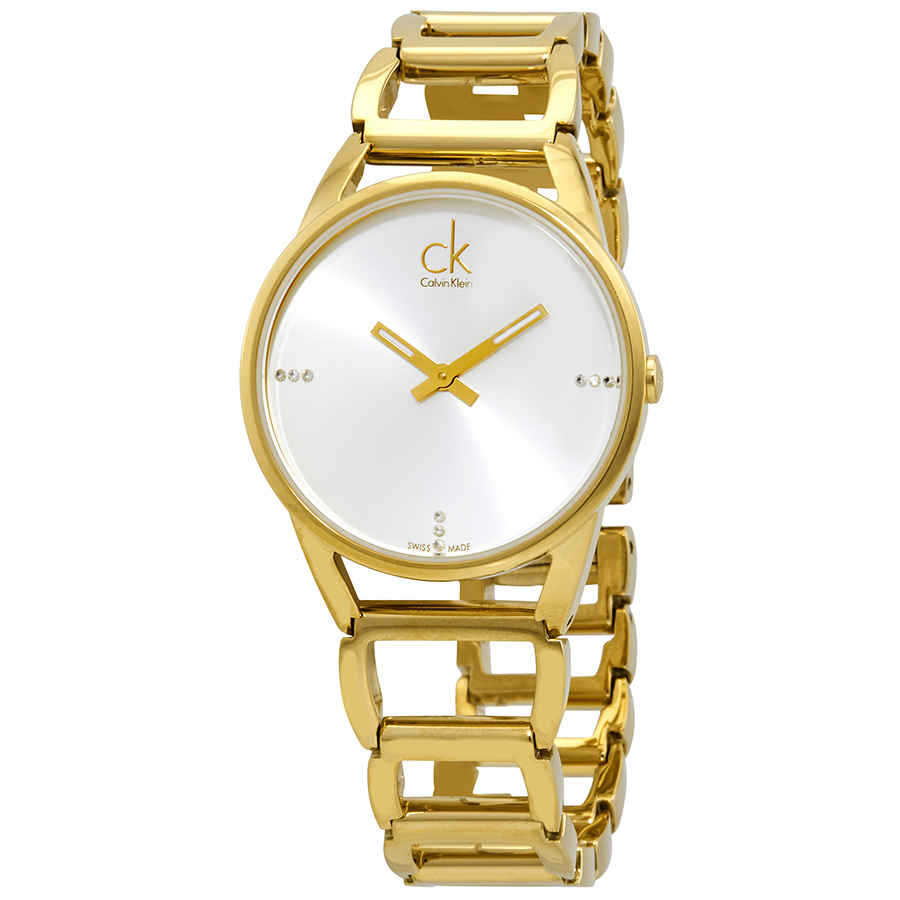 Calvin Klein K3G2352W women's gold watch with silver dial detail