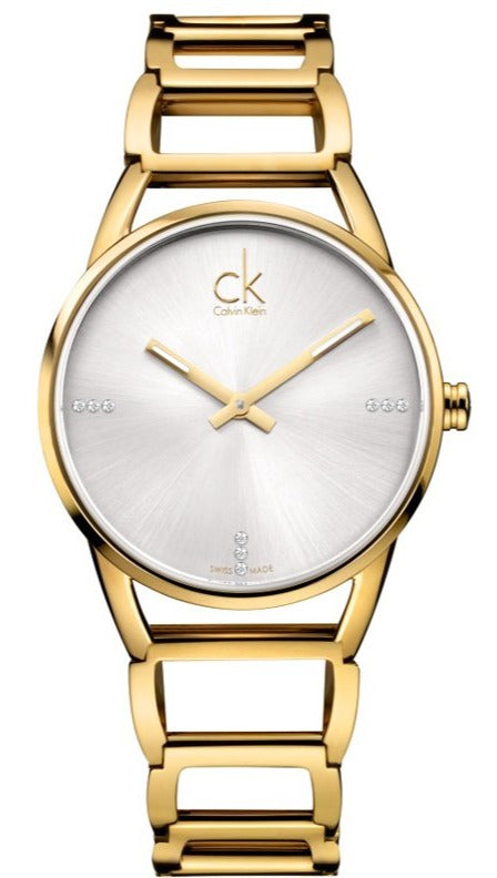 Calvin Klein K3G2352W women's watch with white dial and gold strap