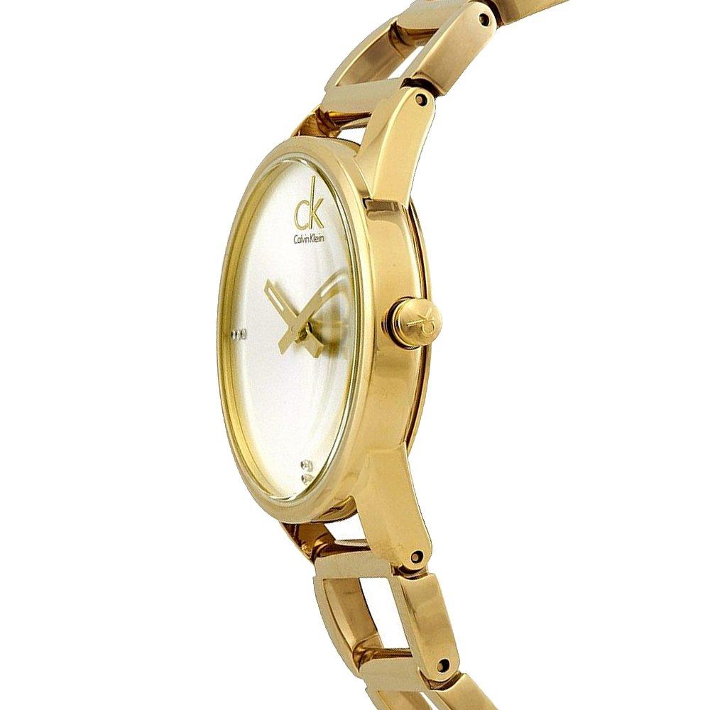 Calvin Klein K3G2352W women's watch side profile gold case and strap