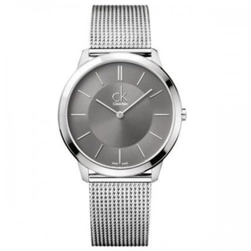 Calvin Klein ck Minimal K3M21124 watch front view with gray sunburst dial