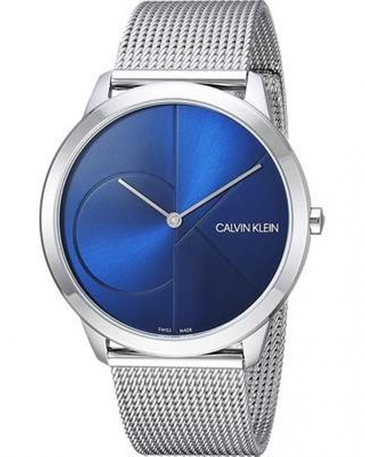 Calvin Klein K3M2112N Minimal 40mm watch with blue dial and silver mesh bracelet