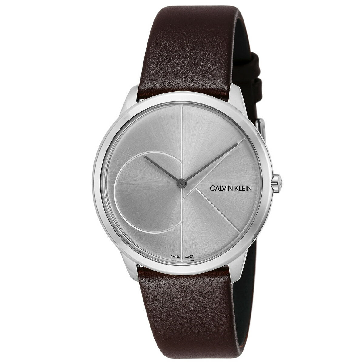 Calvin Klein Swiss Made Quartz Brown Leather Strap Silver Dial 40mm Men's Watch K3M211G6