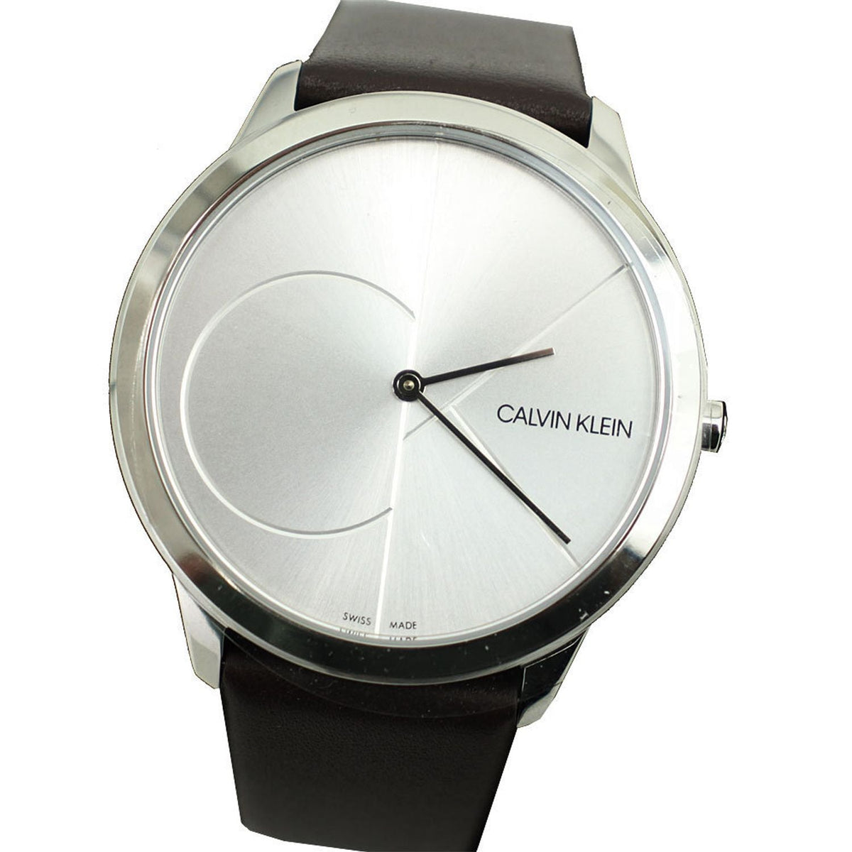 Calvin Klein Swiss Made Quartz Brown Leather Strap Silver Dial 40mm Men's Watch K3M211G6