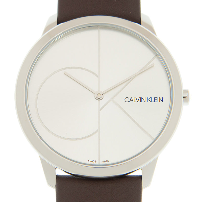 Calvin Klein Swiss Made Quartz Brown Leather Strap Silver Dial 40mm Men's Watch K3M211G6