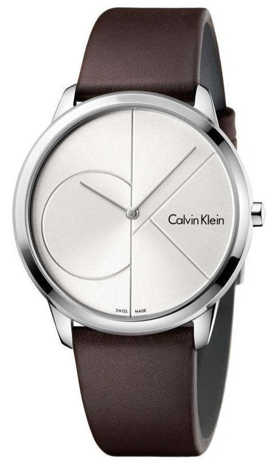 Calvin Klein Swiss Made Quartz Brown Leather Strap Silver Dial 40mm Men's Watch K3M211G6