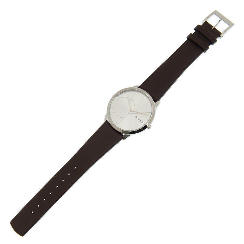 Calvin Klein Swiss Made Quartz Brown Leather Strap Silver Dial 40mm Men's Watch K3M211G6