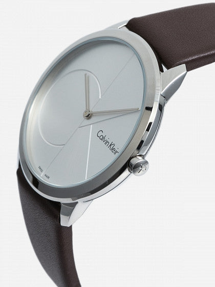 Calvin Klein Swiss Made Quartz Brown Leather Strap Silver Dial 40mm Men's Watch K3M211G6