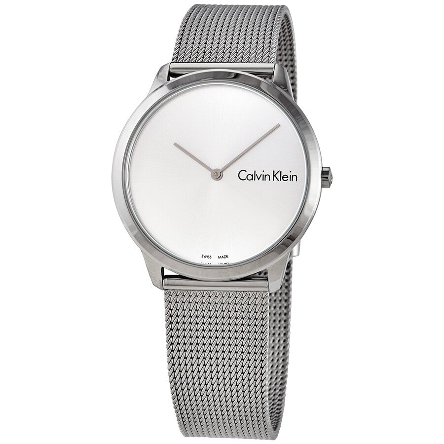 Calvin Klein Minimal quartz watch with minimalist silver dial and mesh strap