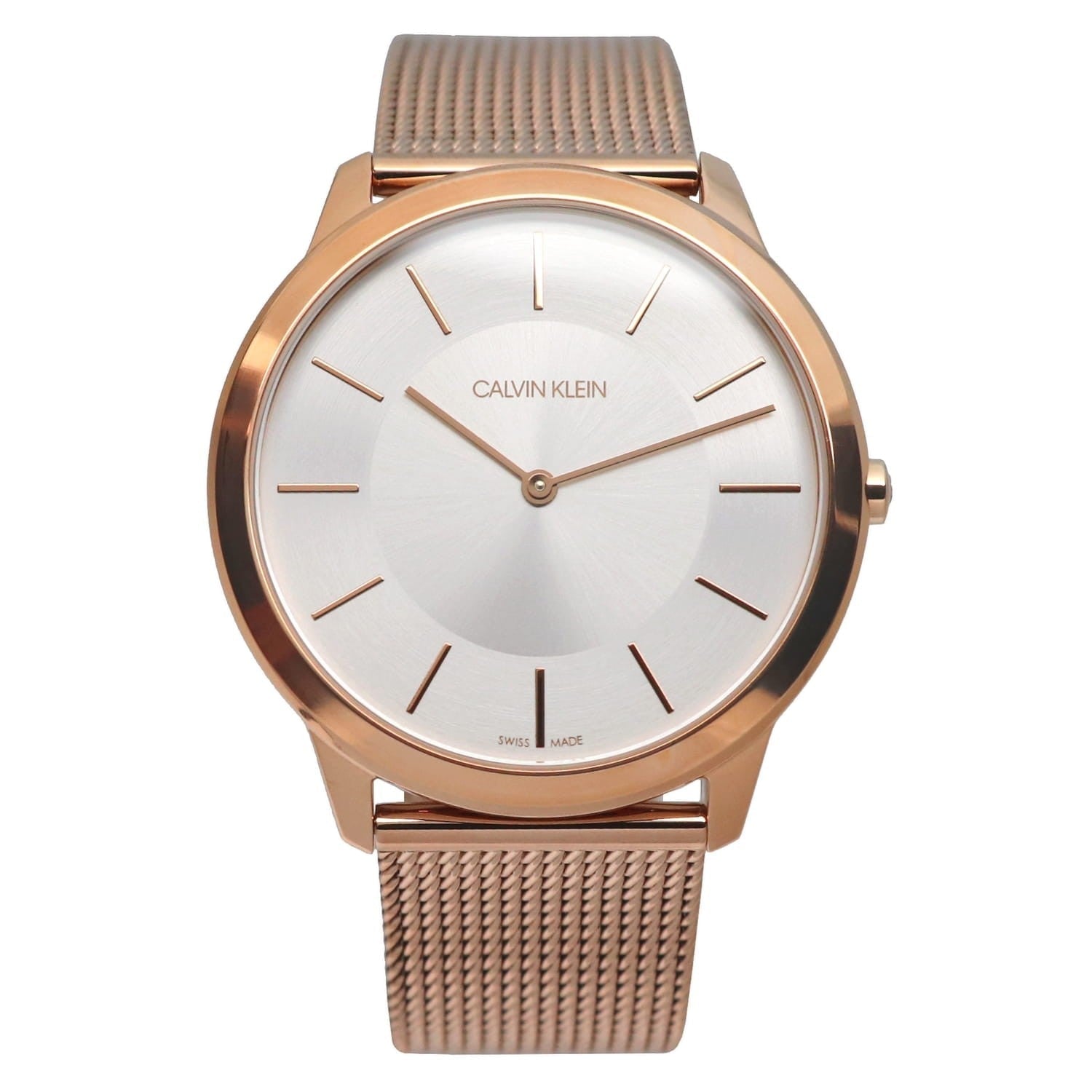 Calvin Klein K3M21626 rose gold watch with mesh bracelet and silver sunburst dial