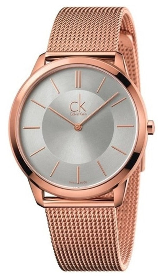 Calvin Klein K3M21626 rose gold watch on wrist with mesh strap