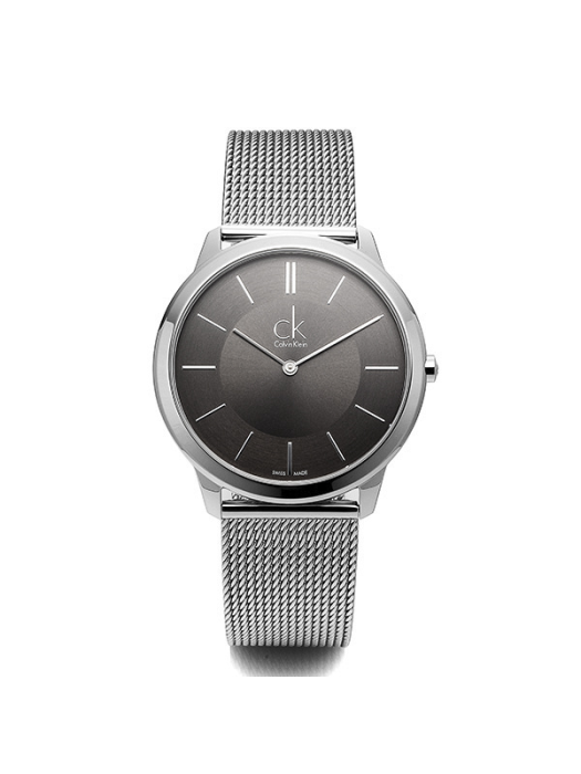 Calvin Klein Minimal K3M22124 watch with grey dial and silver mesh bracelet, centered view