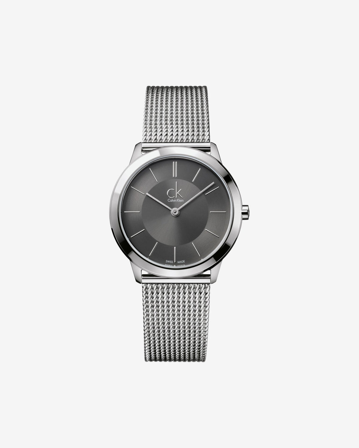Calvin Klein Minimal K3M22124 watch with grey dial and silver mesh bracelet, product view