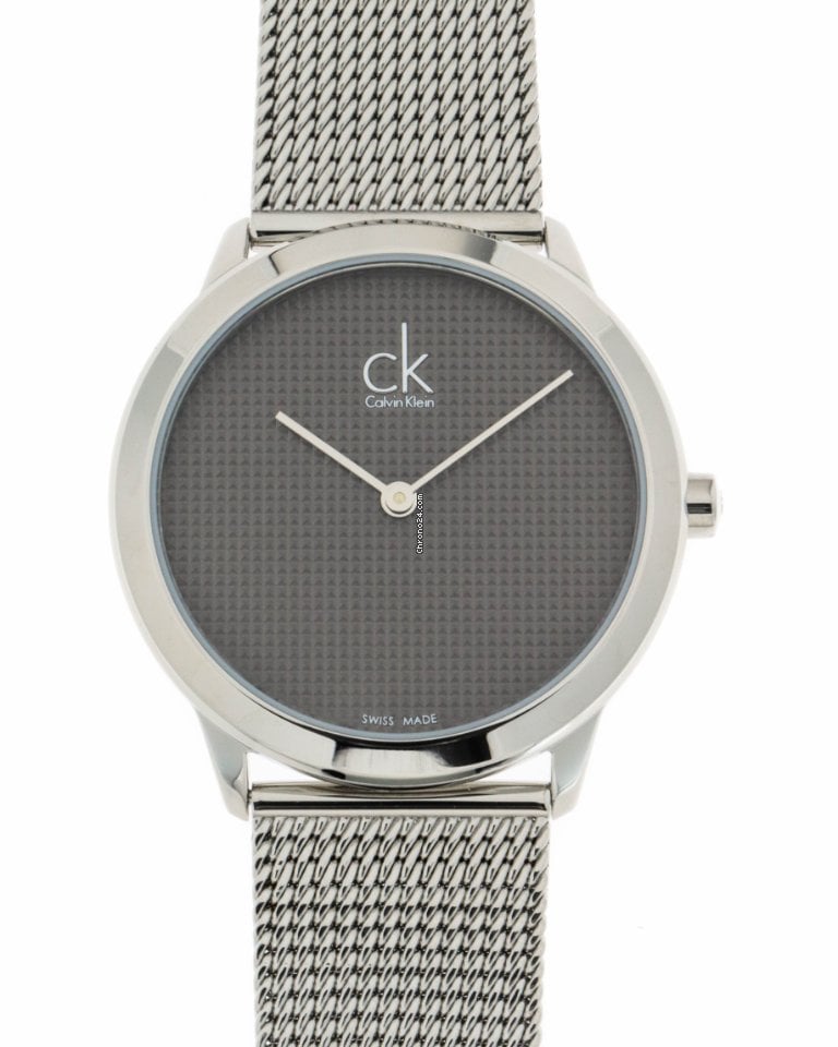 Calvin Klein K3M2212X ladies minimal watch with dark dial, silver case and mesh band