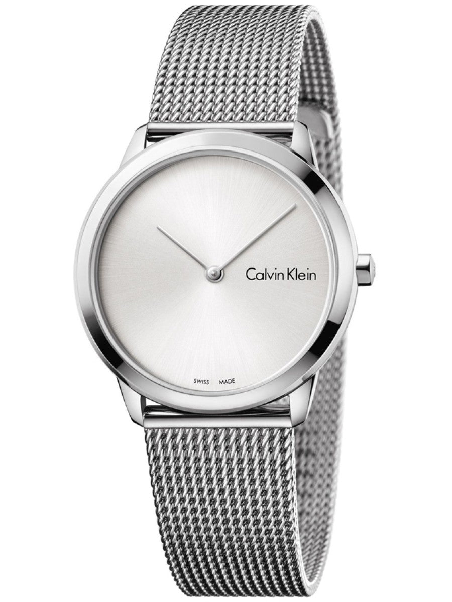 Calvin Klein Minimal K3M221Y6 unisex watch with white dial and steel mesh bracelet