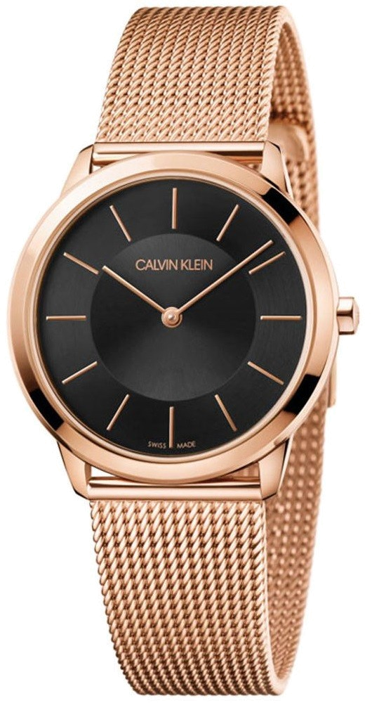 Calvin Klein K3M2262Y women's watch with black dial, rose gold case and mesh bracelet
