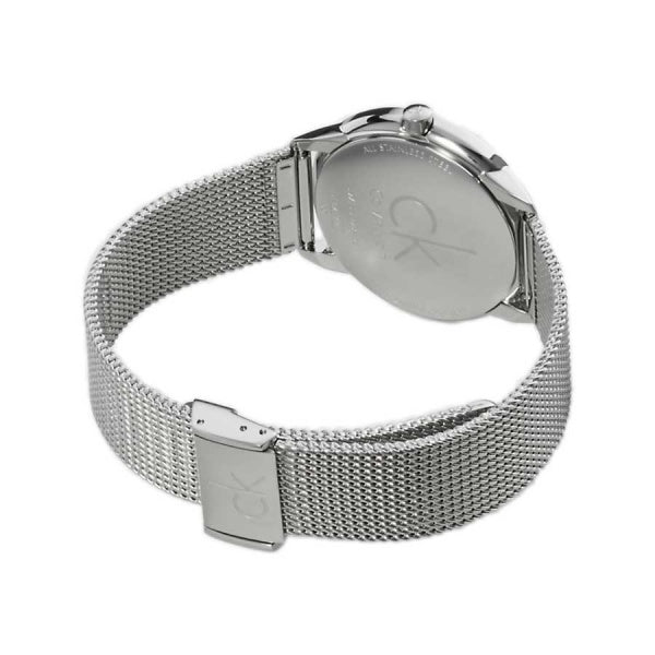 Calvin Klein K3M52151 watch side profile with silver mesh strap