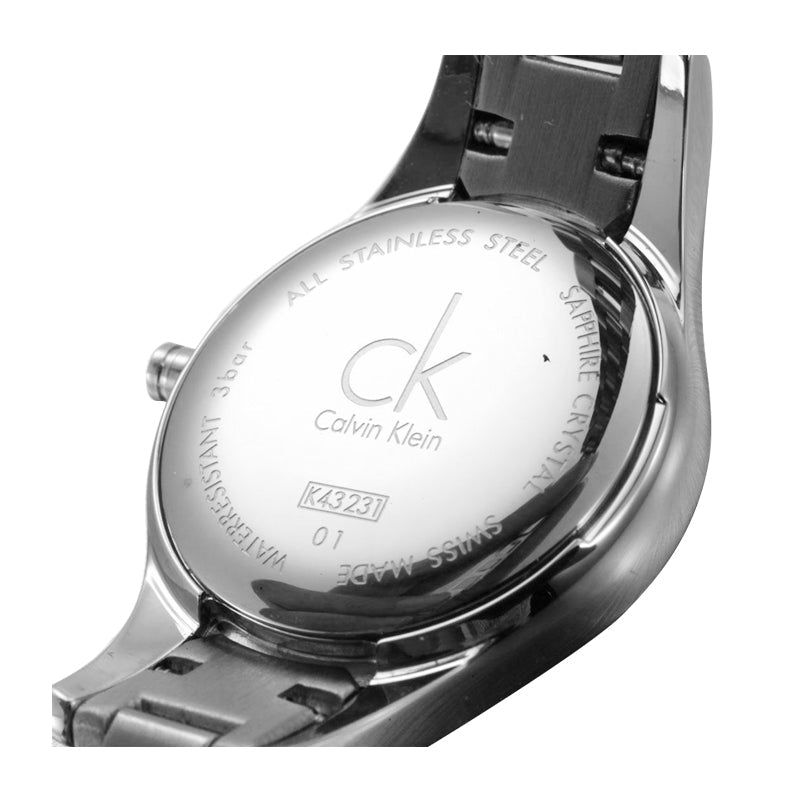 Calvin Klein Simplicity watch caseback with engraved CK logo and stainless steel marking
