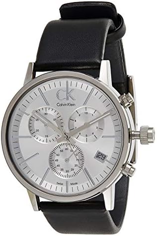 Calvin Klein K7627120 men's chronograph with white dial and black leather strap