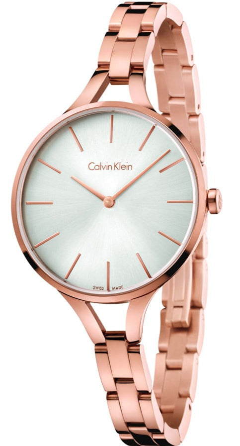 Calvin Klein K7E23646 women's watch with silver dial and rose gold steel strap