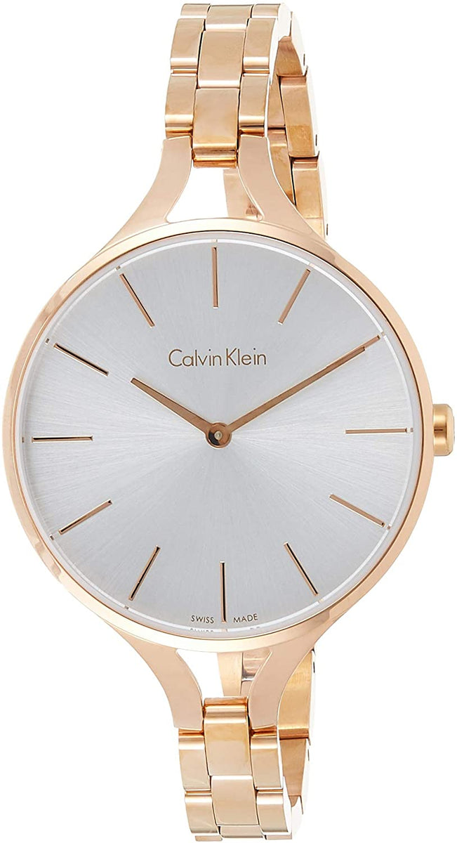 Calvin Klein K7E23646 women's rose gold watch with silver dial and steel strap