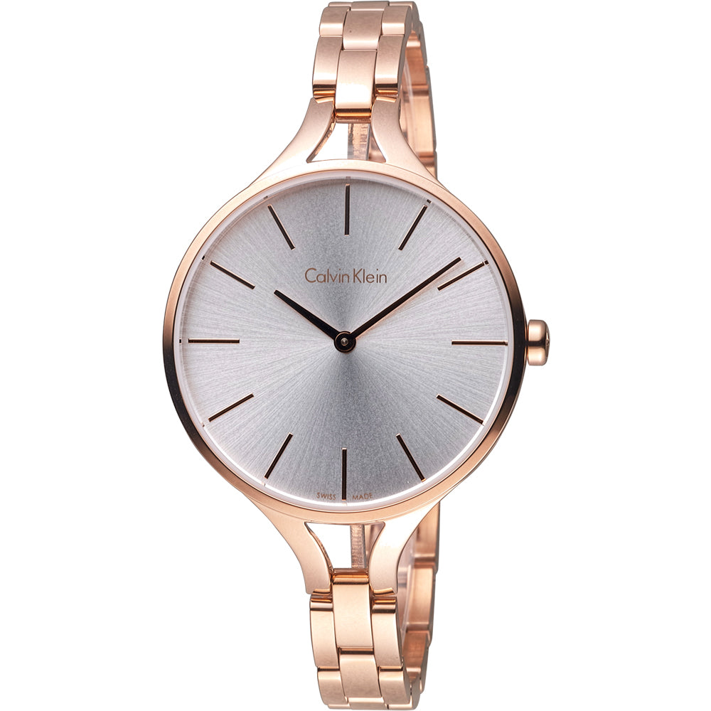 Calvin Klein K7E23646 women's watch with silver dial and rose gold bracelet strap