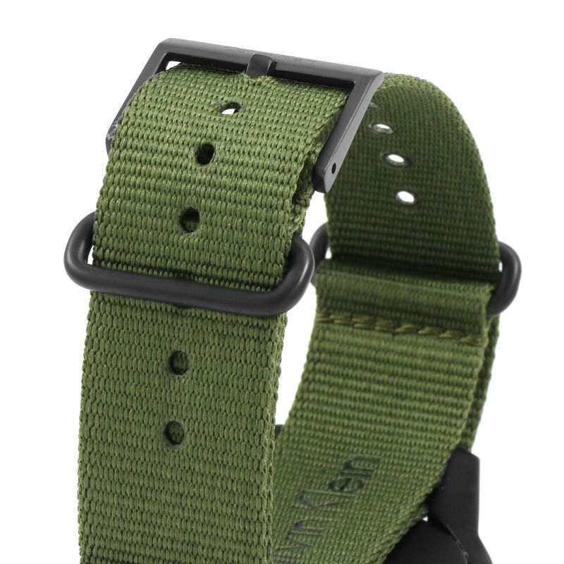 Calvin Klein K7K514WL green NATO strap detail showing buckle and adjustment points