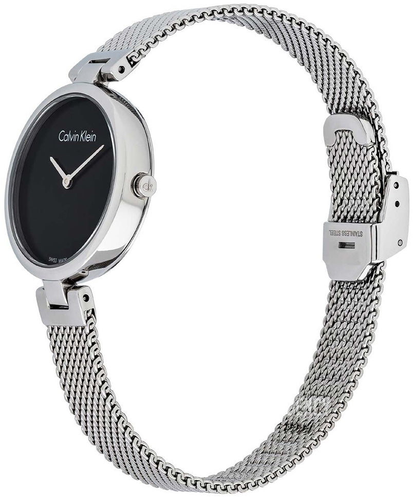 Calvin Klein Black Dial Silver Mesh Ladies Watch K8G23121