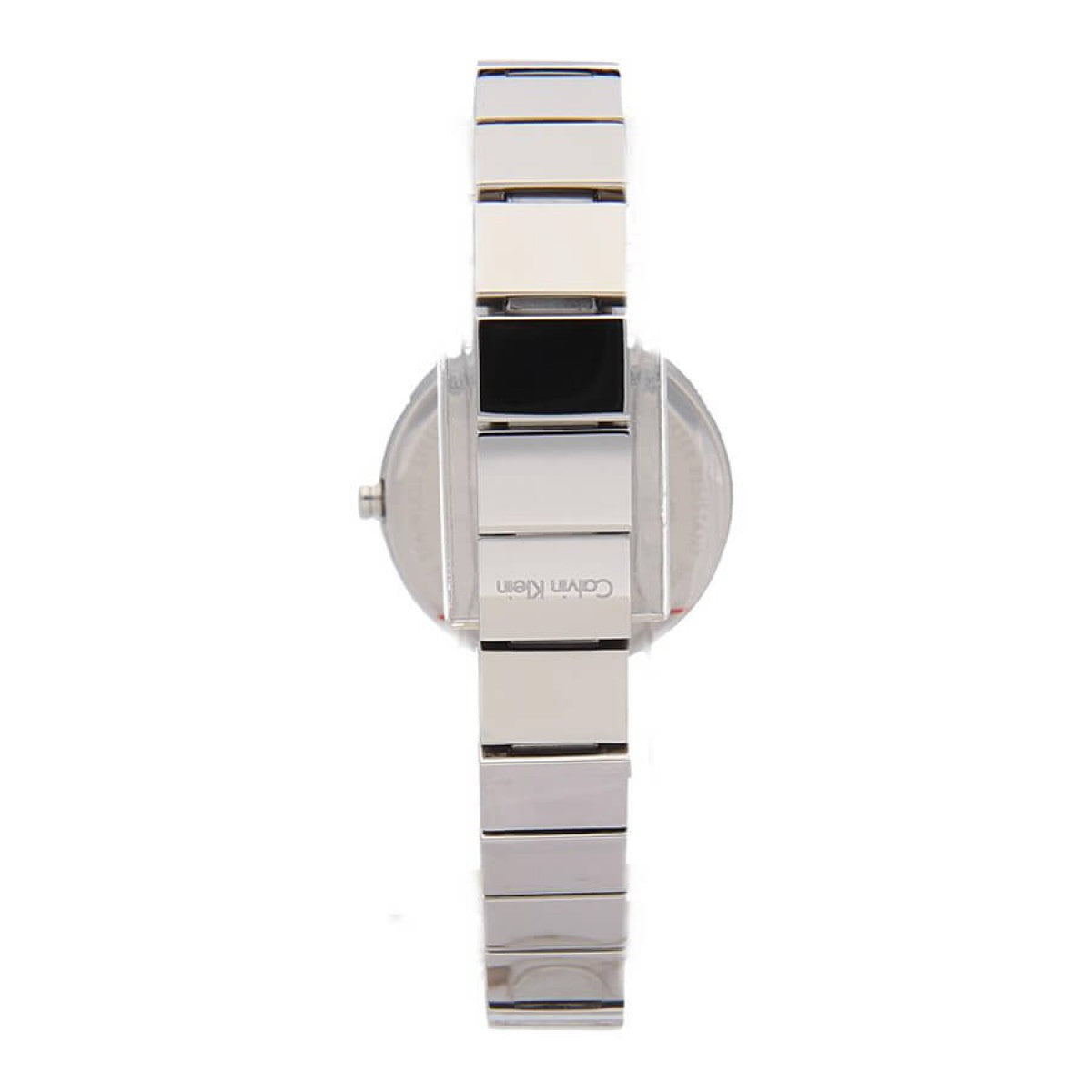Calvin Klein K8G23146 women's watch with mesh bracelet shown in overhead flat lay